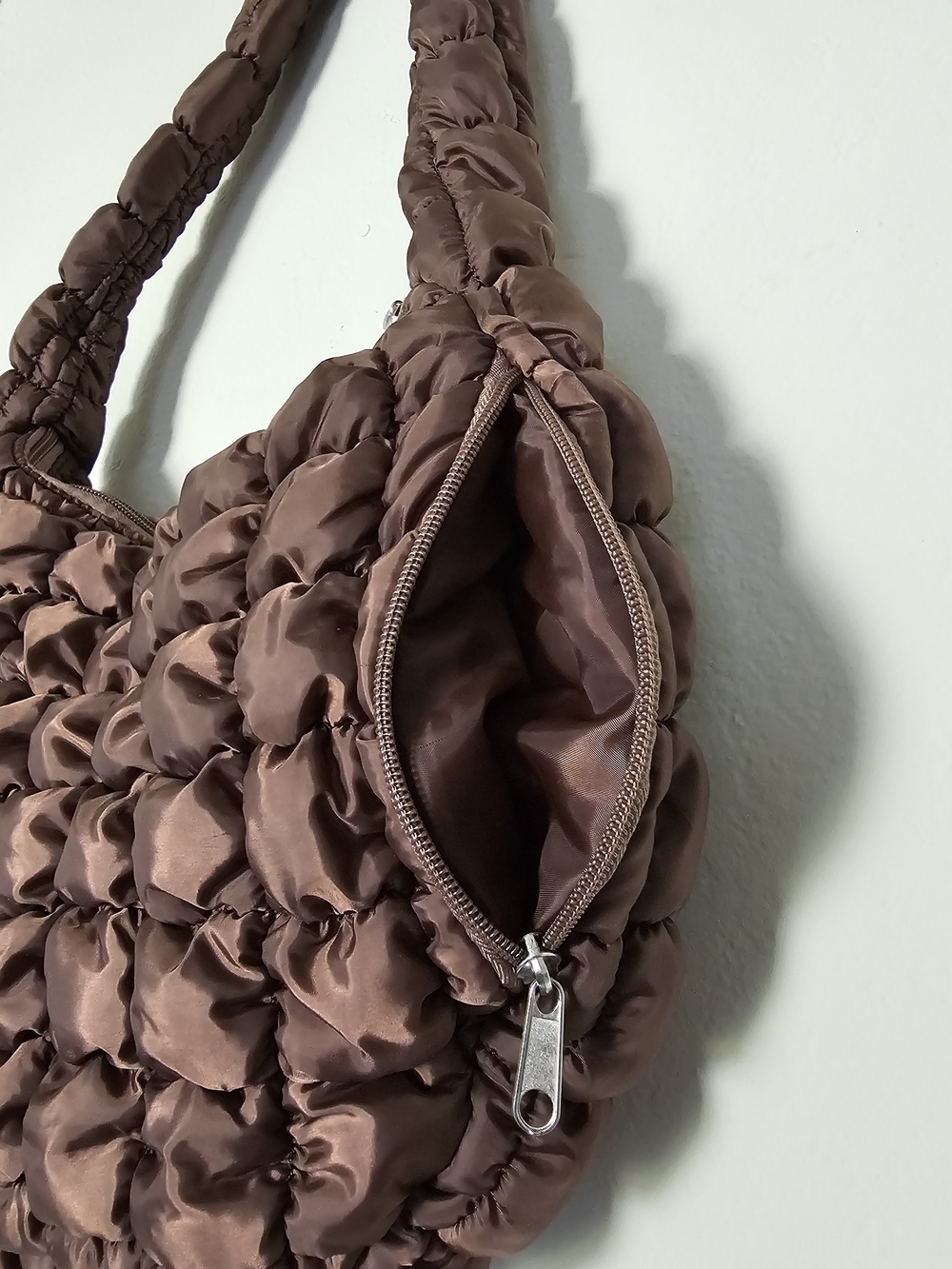 Quilted Crescent Shoulder Bag in Chocolate Brown - Picture 5 of 10